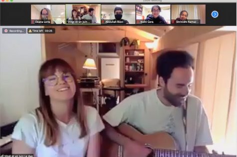 Screenshot from the Zoom call with 21 Juin le duo. Photo credit: Ms. Deanna Loria.