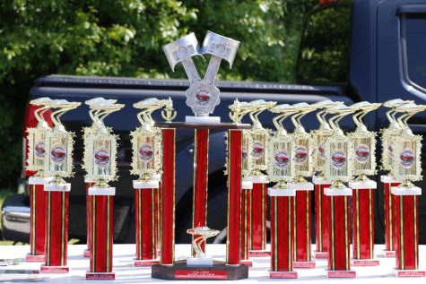 Trophies for the contestants at the EHS Car Show.
