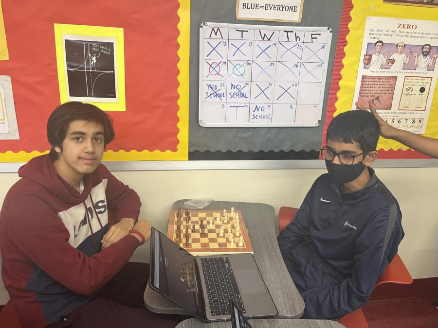 Sushanth Balaraman 24 and Rajas Tewari 24 play a game of chess against each other.