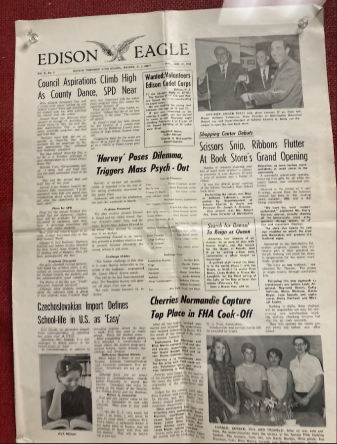 The 1969 winter edition of the Edison Eagle, displayed in one of the main lobby bulletin boards.