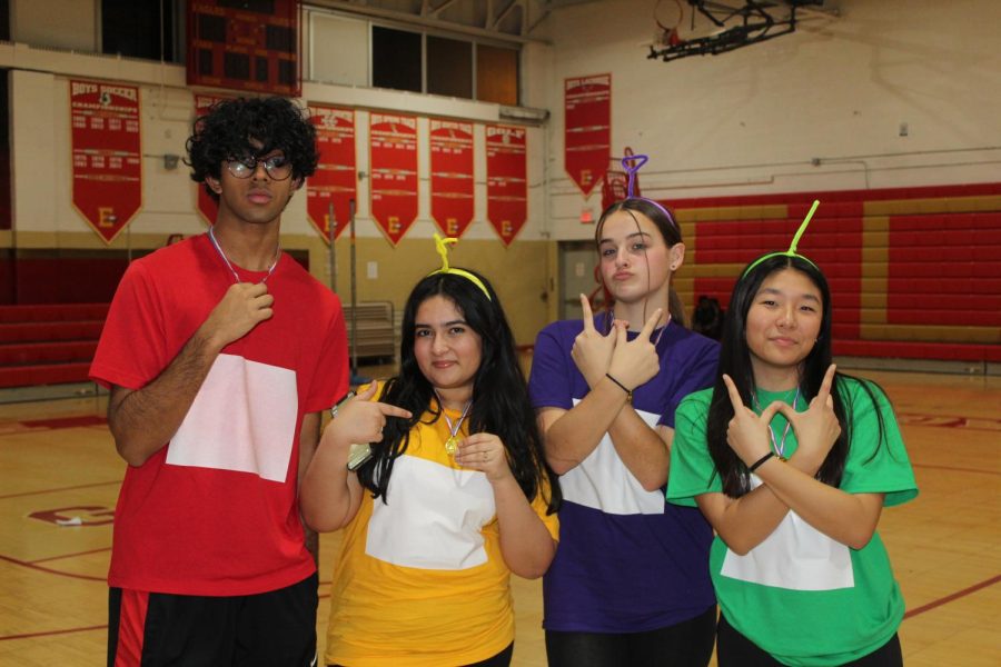 (left to right) Mohammad Haady 24, Sarina Ahmed 23, Abby Knott 24, and Mei Kim 24 standing as costume contest winners from the event.