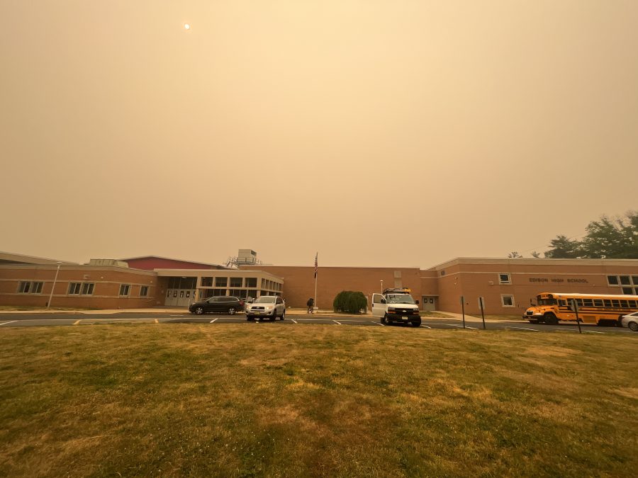 Edison High School surrounded by thick smoke due to Canadian wildfires.