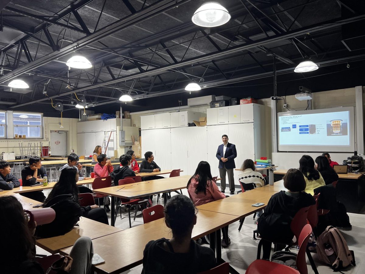 Sourav Banerjee giving a Cybersecurity Careers Presentation to the Class of 2025 STEM Academy students.