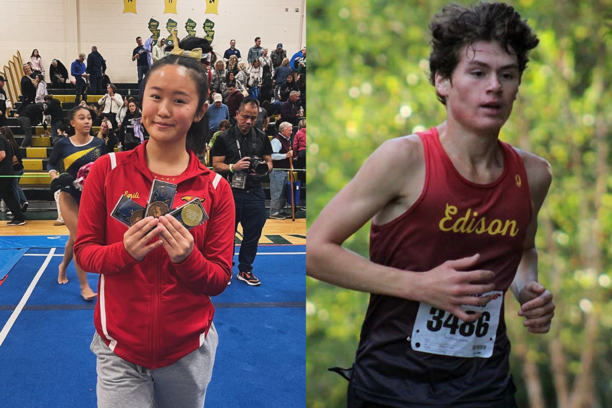 Emili Horike 25 (left) posing with her medals after placing at her competition and Paolo Pittenger 24 (right) runs at the Battle at Ocean County Park.