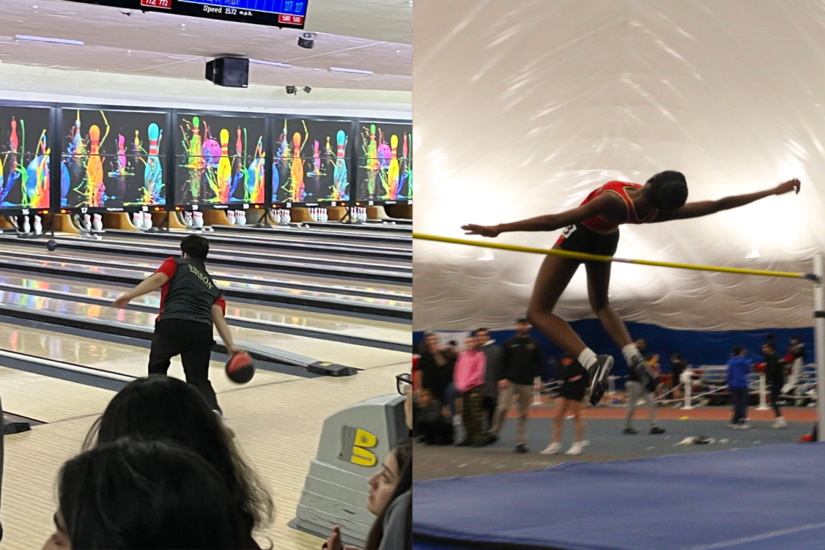John Re 25 (left) ready to bowl and Ama Boateng 25 (right) performing her high jump at the GMC Champsionships.