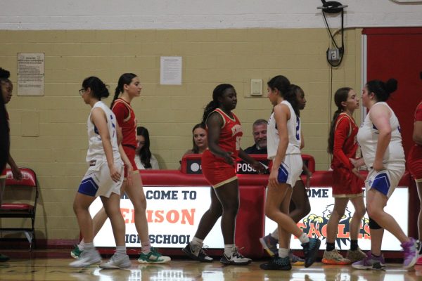The girls participate in a post-game handshake after their victory against Sayreville.