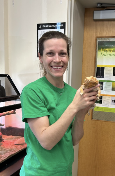 Biology teacher Ms. Michele Miller has found a unique way to make lessons interactive with her class pet, Nessie.