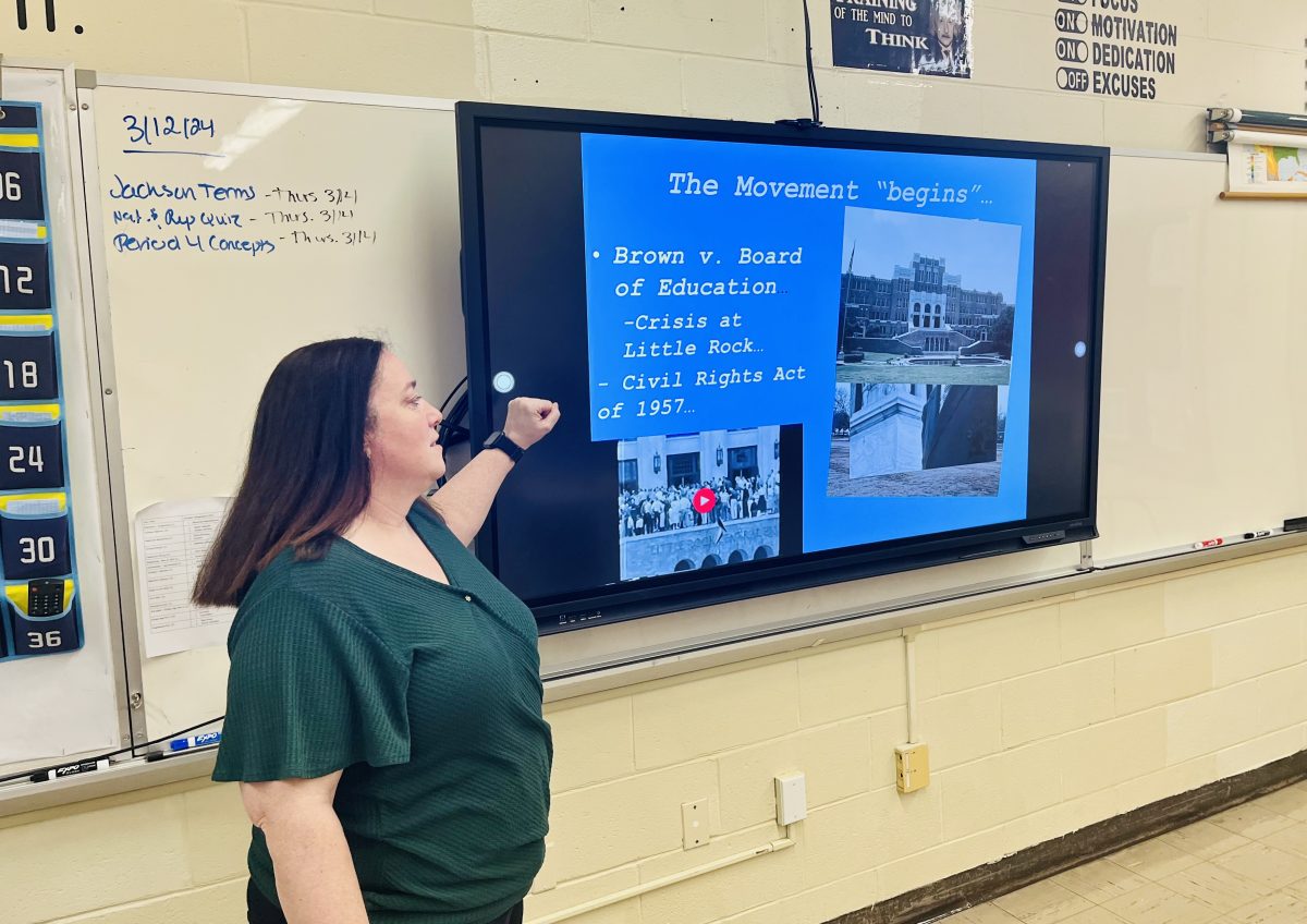 Ms. Dawn Penny teaches the Civil Rights Movement to her U.S. History 2 class. Penny believes students must learn to manage time and implement it in any aspect of life.