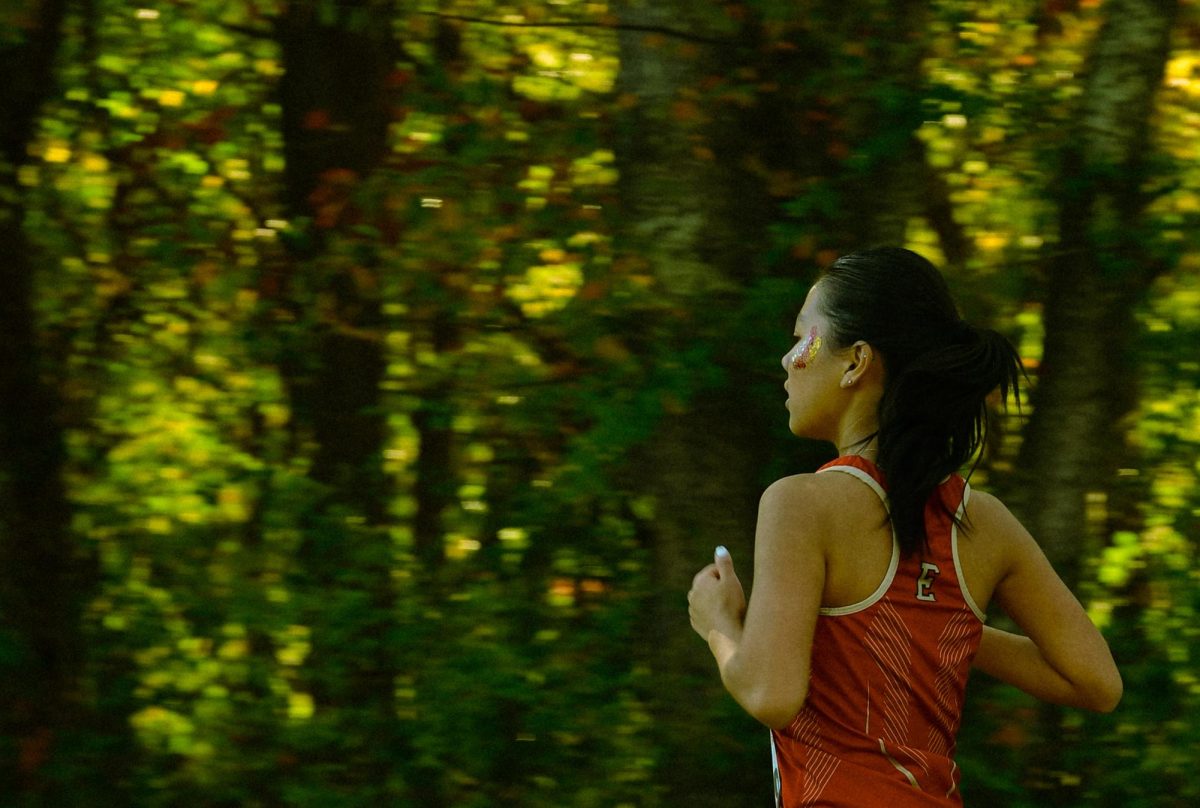 Anna Weng '26 makes her way through Thompson Park's during the varsity girls 5k race.