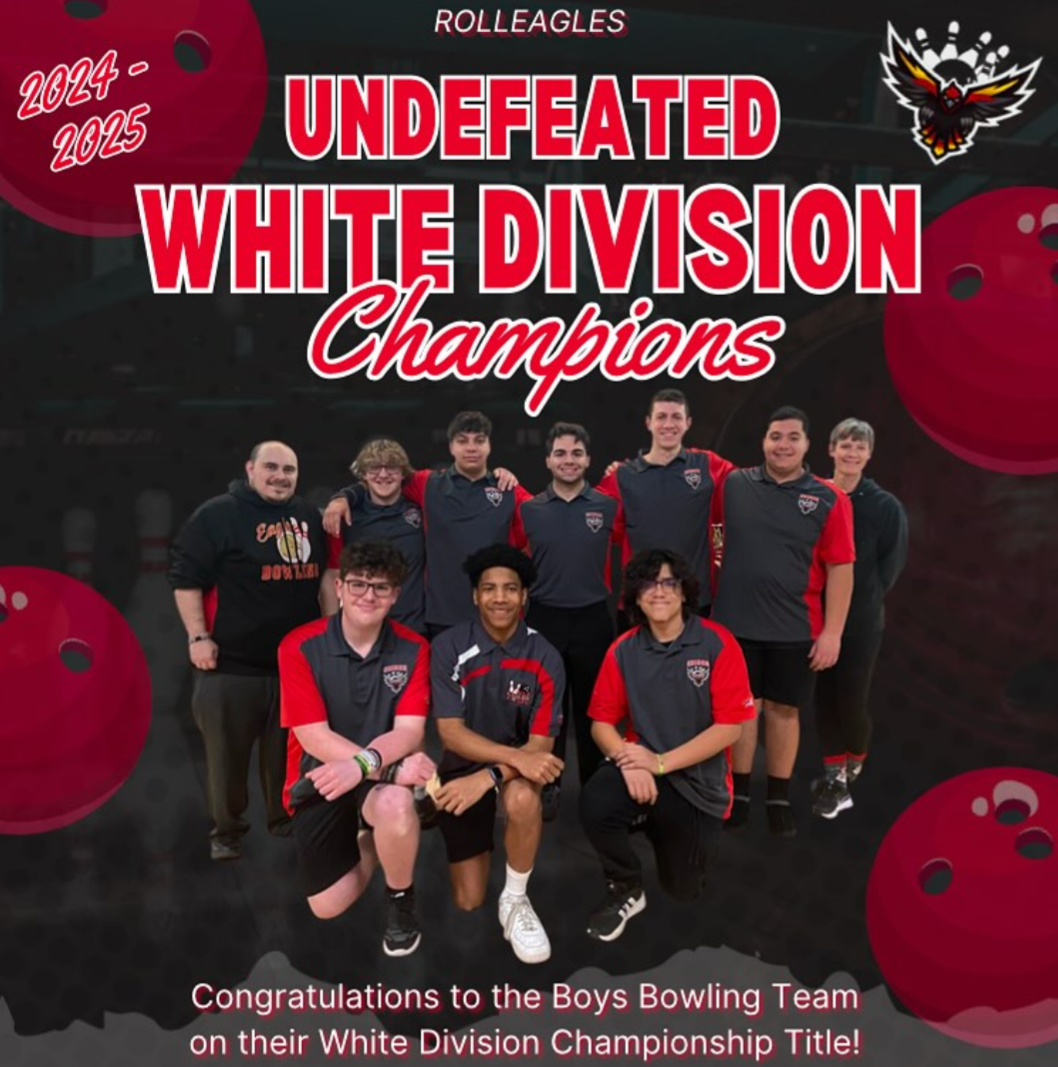 The EHS Bowling Team stand with Coach Napoli, posing for their division-winning season.