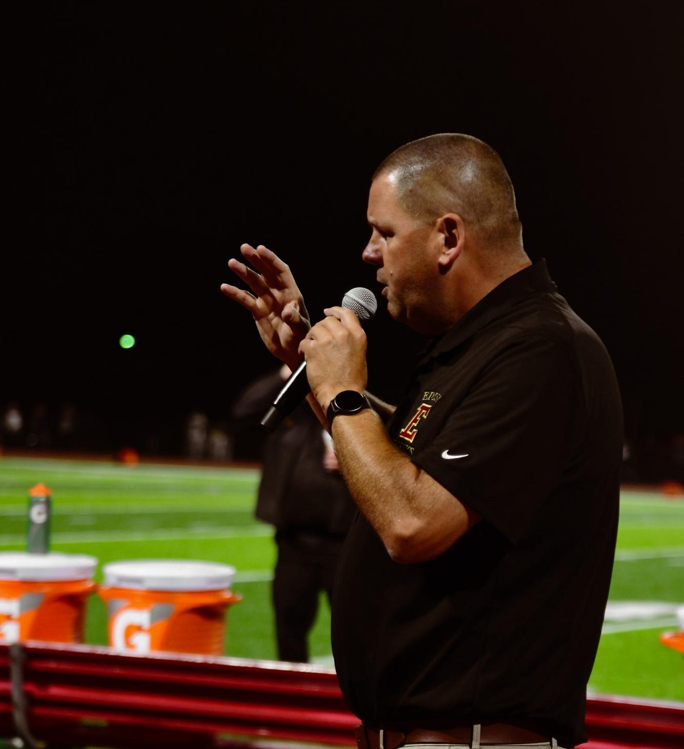 During halftime, EHS Athletic Director Mr. David Sandaal delivered a memorable speech about Mr. James Muldowney's impact.