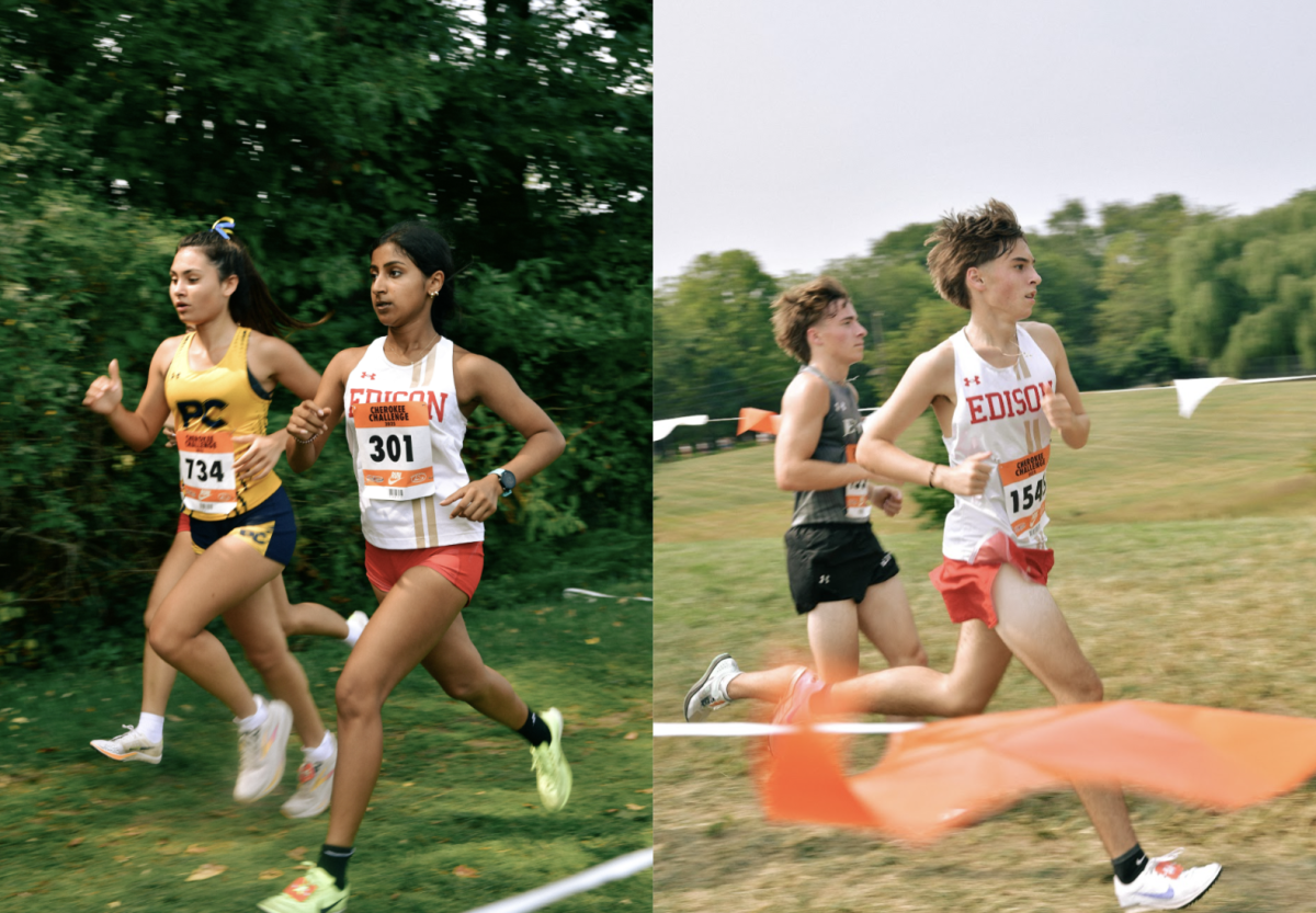 At the Nike Cherokee Challenge, Annalise Dantes '26 and Niko Schneider '27 race across the two-mile track to finish 43rd and 30th, respectively, for Edison High.