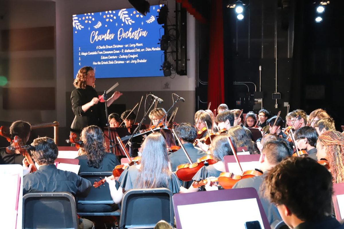 The EHS Chamber Orchestra, an audition-only subset of the EHS Concert Orchestra, plays a piece from an extensive list of Christmas-themed selections.