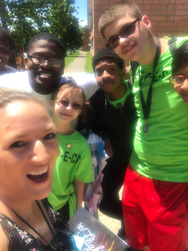 School social worker and ESP of the Year Ms. Melissa Wertz (left) is pictured with her students.