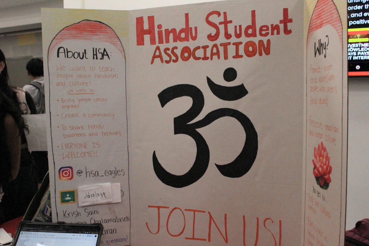 HSA promoted their new club at the Club Fair before the first interest meeting, advocating for Hindu culture through celebrations, temple visits, and presentations.