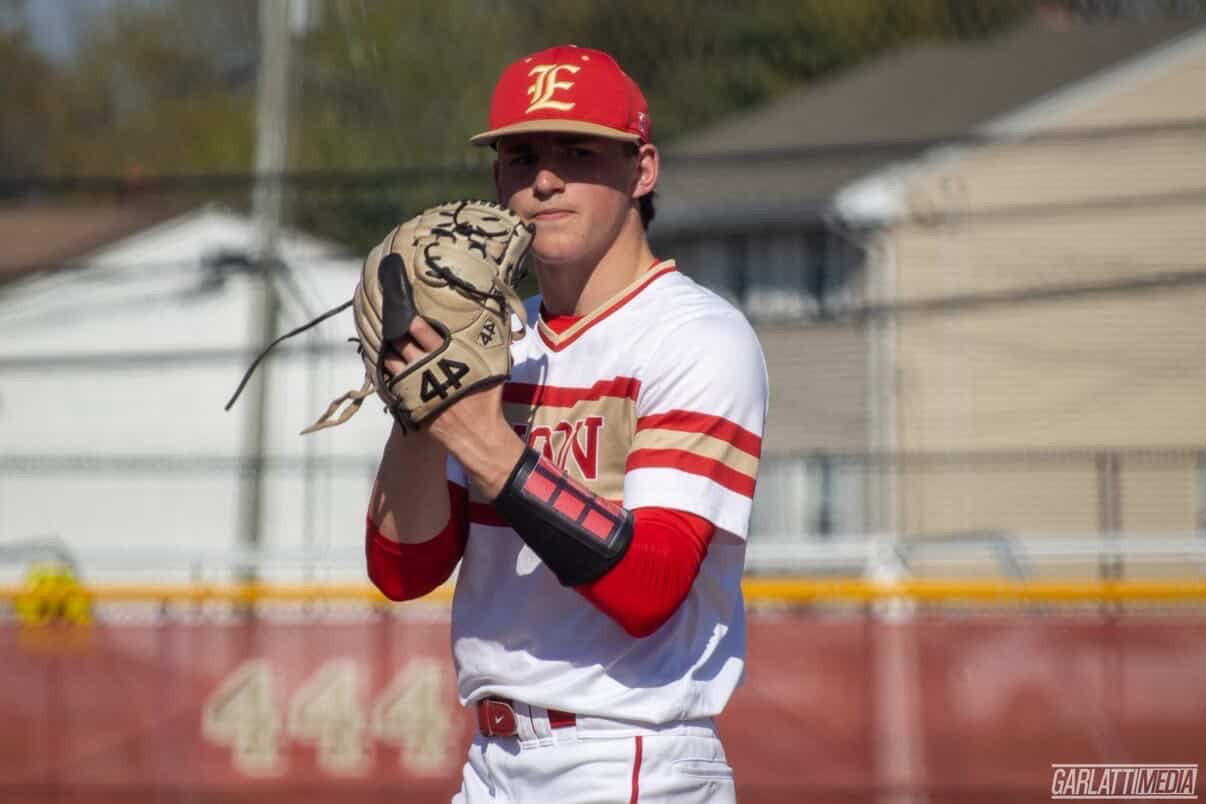 Connor Murphy '26 sets his pitch on the mound at Edison High's Mike Krychowecky Field on April 14. Facing off against St. Joseph's, Murphy would go on to pitch the second no-hitter of his career.