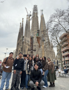 (Day 3) 
EHS students stand in front of Spain's famous Sagrada Familia, capturing a moment from their guided tour of Barcelona and encouraging them to appreciate the Spanish architecture. 

People: Elias Cotton '26, Michael Florentino '27, Keanu Balon '27, Alex De Oliveira '27, Jazlyn Diaz, Senora Elizabeth Fedowitz, Daniel Luistro '27, Paris Andrews '27, Senora Alexandra Van de Wetering, Scarlett Gil '27, Guliana Galtes '27, Samantha Brea '27 