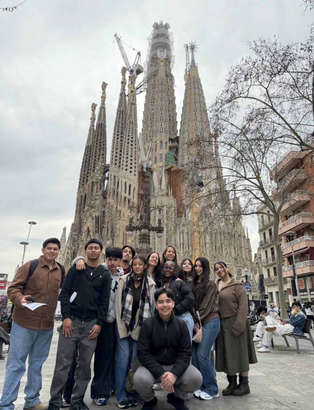 (Day 3) 
EHS students stand in front of Spain's famous Sagrada Familia, capturing a moment from their guided tour of Barcelona and encouraging them to appreciate the Spanish architecture. 

People: Elias Cotton '26, Michael Florentino '27, Keanu Balon '27, Alex De Oliveira '27, Jazlyn Diaz, Senora Elizabeth Fedowitz, Daniel Luistro '27, Paris Andrews '27, Senora Alexandra Van de Wetering, Scarlett Gil '27, Guliana Galtes '27, Samantha Brea '27 