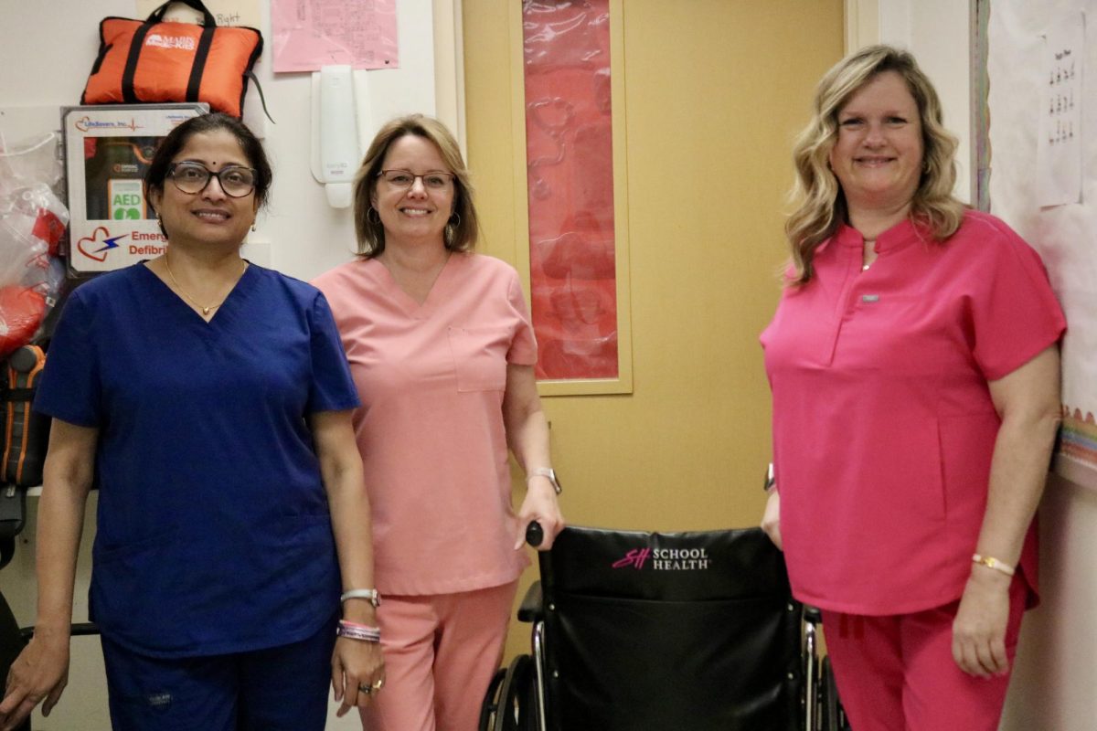 EHS's very own group of nurses: (from left) Ms. Chitra Bhaskar, Ms. Laura Golda, and Ms. Laura Matonis, who take on much bigger challenges than bandages.
